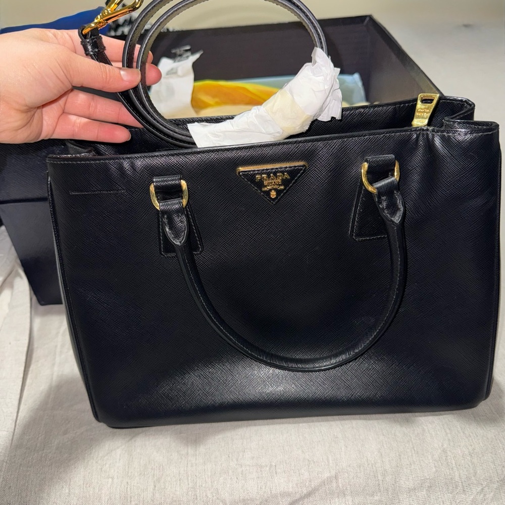 PRADA Black Saffiano Lux Leather Satchel with Gold Hardware - Picture 2 of 16